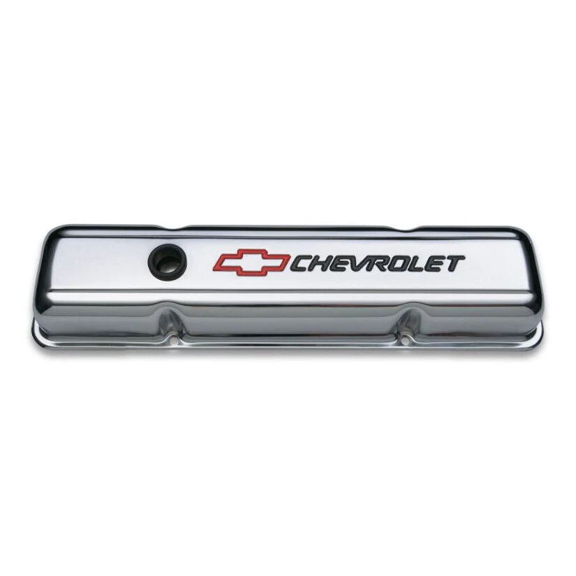 Proform Short Valve Covers Small Block V8 59-86 Chrome Red Bowtie Black Letter - Image 1 of 1