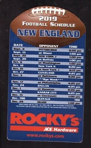 New England Patriots 2019 Magnet Schedule Rocky's Ace Hardware - Picture 1 of 1