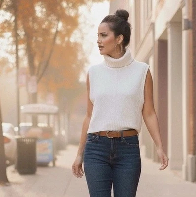 Apostrophe Vintage XL  Turtle Neck Ivory  Sleeveless Sweater - Image 1 of 4