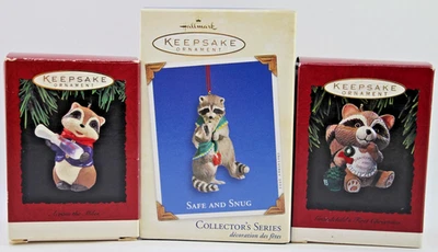 Hallmark Keepsake Adornos Lote de 3 Mapaches Vintage Navidad Foto 1 de 4