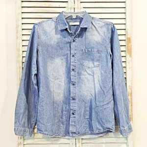 CAMICIA TRONJORI CHAMBRAY con bottoni bambino 14 blu denim manica lunga casual western - Foto 1 di 5