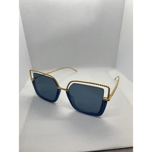 Boucheron BC0067S Designer Sunglasses Blue Frame Gold Trim Square Oversized - Picture 1 of 4