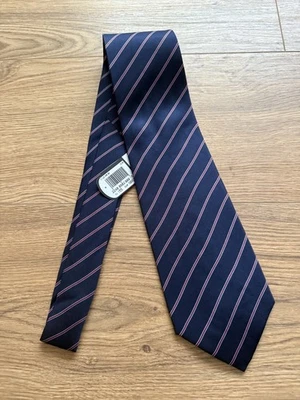 Cravatta Carlo Colombo in seta a righe Tie Rack silk tie blue Vintage Nos Tag - Immagine 1 di 4