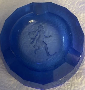 Vintage Viking Cobalt Blue Glass Intaglio Lady Figurine Ashtray-Salt Cellar 3” - Picture 1 of 4