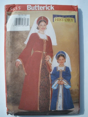 Butterick Pattern 5655 Misses Renaissance Gown Headpiece Costume 14-16-18  Uncut - Image 1 of 3