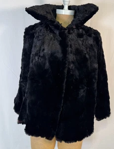 Vintage Soft Black Luxurious Sheared Rabbit Fur Cape Stole Jacket Shawl Sz L - Picture 1 of 10