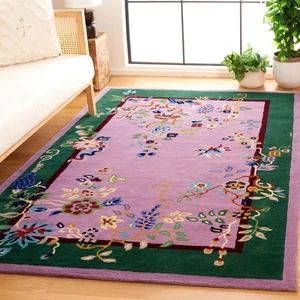 Metro Collection Area Rug - 6' x 9', Purple & Green, Floral Design, Handmade ... - Picture 1 of 7