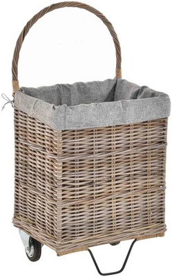 Holzwagen Kaminholzwagen Rattan mit Rollen Holzkorb mit Stoffinlett  48x38x95 - Bild 1 von 4