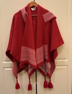 Simply Noelle Womens Poncho Hooded Sweater Wrap Shawl One Size Knit Red - Picture 1 of 7