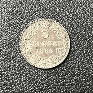 1866 German States Frankfurt 3 Kreuzer Silver Coin - Picture 1 of 6