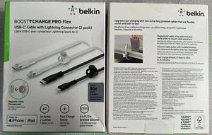 Belkin MFi-Certified Pro Flex USB-C to Lightning Cable 6.6ft for iPhones 2-Pack - Picture 1 of 1