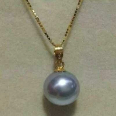 Classic  16mm gray round pearl 14k gold necklace Tibetan Gold Cross Men - Image 1 of 3