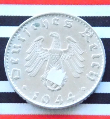 GERMAN Coin 50 REICHSPFENNIG 1944 B Aluminum SWASTIKA 3rd Reich WW2 RARE Pfennig - Image 1 of 4