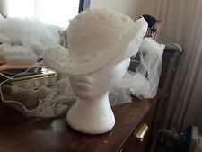 Vintage wedding hat white lace pearls veil  bridal headpiece