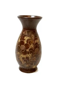 Jarrón floral tallado a mano esmaltado de barro mediados de los años 60 Boho - Imagen 1 de 7