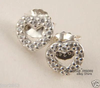 Be My Valentine Originale Pandora Argento Cuori Orecchino Borchie 290528CZ New W - Immagine 1 di 3
