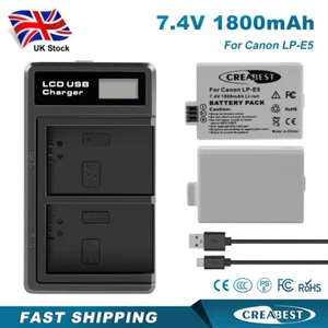 2x LP-E5 1800mAh Battery+ LCD Charger For Canon EOS 450D 500D 1000D Rebel T1i XS - Picture 1 of 12