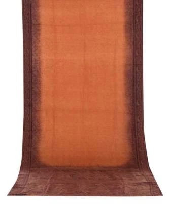 Vintage Indian Printed Pure Crepe Silk Saree Green Silk Fabric For Crafting Art - Image 1 of 2