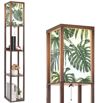 Tropical Leaves Monstera 棕榈树白色无缝落地灯带架子美国... — 第 1/4 张图片