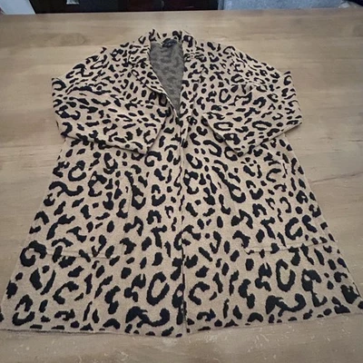 J.Crew Sweater Blazer Womens Small Tan Black Leopard Open Front Pockets Knit - Image 1 of 4