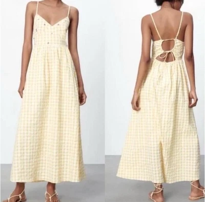 BNWT Yellow Gingham Check ZARA Beaded Summer Maxi Midi Dress XXL - Image 1 of 4