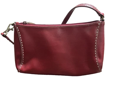 Bolsa de ombro vintage Nine & Company couro vermelho costura tamanho médio - Imagem 1 de 4