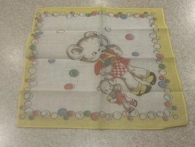 2 ursos não usados lenço Hankie vintage década de 1950 bolhas soprando amarelo vermelho - Imagem 1 de 4