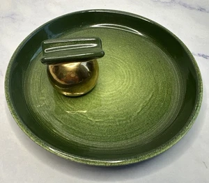 RARE 1940s Bauer Pottery Brusche MCM Green 14k gold Ashtray post Russell Wright - Picture 1 of 11