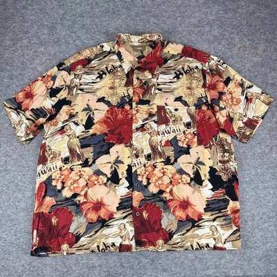 Natural Issue Button Up Hawaiian Shirt Hula Girls Pocket Viscose Floral Mens XL - Image 1 of 4