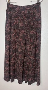 J Jill Women’s Long Maxi Pull On Stretch Brown Pink 90’s Floral Skirt Small - Picture 1 of 6