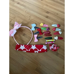 Gymboree Hair Bundle Lot Accessories Heart Red Pink ladybug flower snap curlie - Picture 1 of 4