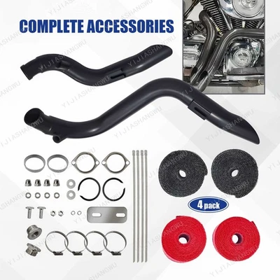 2" LAF Exhaust Pipes w/ Torque Cone for Harley Sportster Softail Black Wrapped. - Image 1 of 4