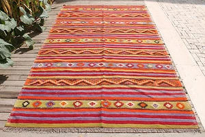 Türkischer Kelim Teppich 72 Zoll x 117 Zoll Handgewebt Sivas Orientalisch Wolle Cicim Kelim 184 x 300 cm - Bild 1 von 12
