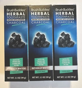 Brush Buddies Herbal Toothpaste 3.5oz Activated Charcoal Cool Mint 3 pack  - Picture 1 of 2