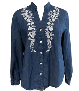 Denim Shirt Embroidered Coco Cabana Western Cowgirl Rustic Cottage Vintage 90s L - Picture 1 of 12