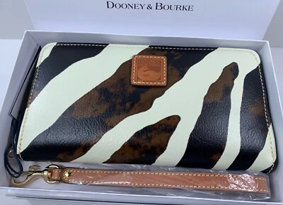 Bolso sin asas Dooney & Bourke Zebra 🦓 Cuero Grande Cremallera Alrededor Muñequera Foto 1 de 4