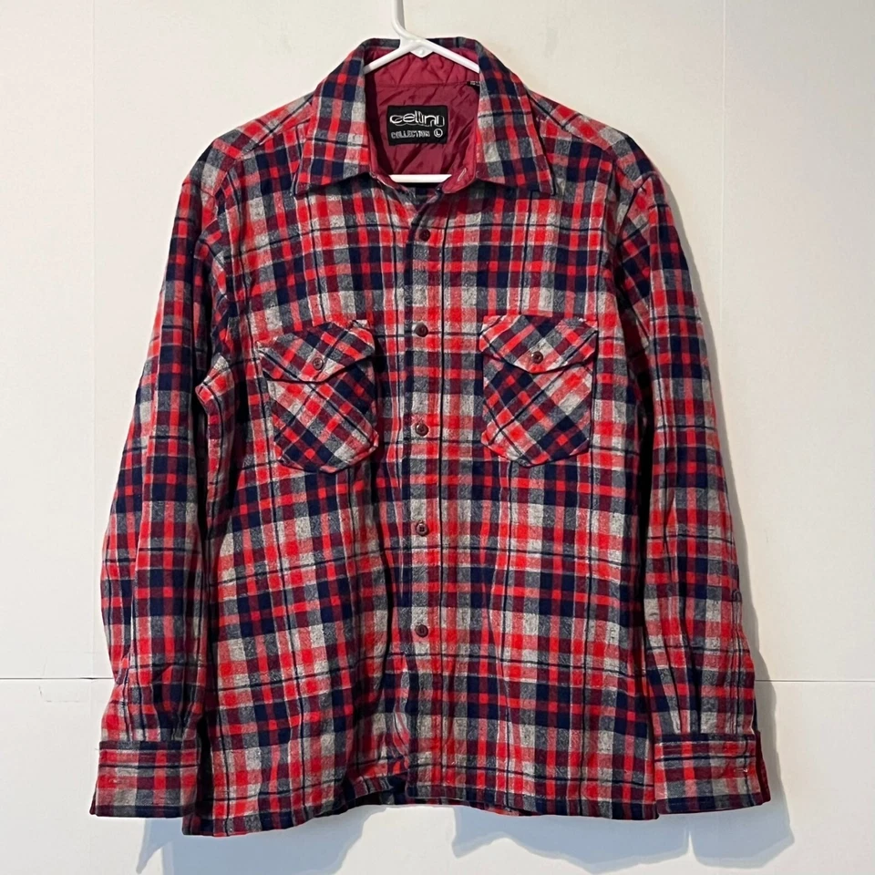 Camisa de franela de nailon de lana vintage años 80 90 Cellini para hombre talla L a cuadros hecha en Corea Foto 1 de 4