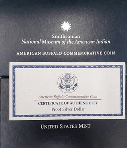 2001-P Smithsonian American Buffalo Silver Proof Dollar Comm. OGP &COA NUM9350 - Picture 1 of 3