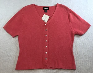 Designers Originals Studio Womens Sweater Sz XL Coral Button Up Short Sleeve NWT - Picture 1 of 11