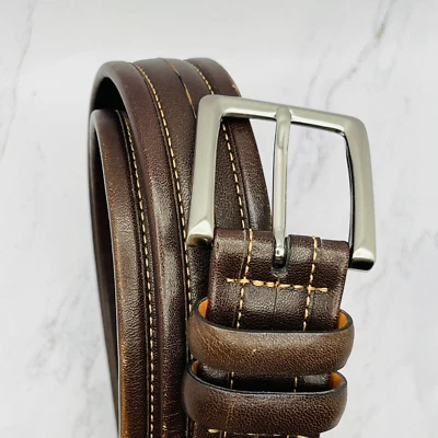 Cinturón de cuero marrón Johnston & Murphy costuras en contraste para hombre 34 75-6718 Foto 1 de 4