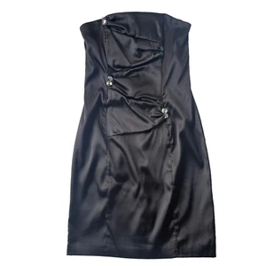 Vestido Jessica McClintock talla 6 negro sin tirantes hasta la rodilla vaina de satén fiesta - Imagen 1 de 12