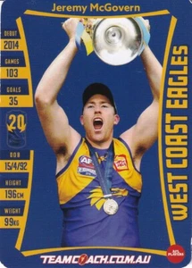 FOOTY CARD: AFL 2019 TEAM COACH CARD WEST COAST EAGLES JEREMY MCGOVERN #64 - Foto 1 di 2