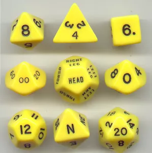 Cubo dadi giallo opaco RPG 9 pz D20, D12, D10, D8, D6, D4, bussola, Hit loc. - Foto 1 di 2