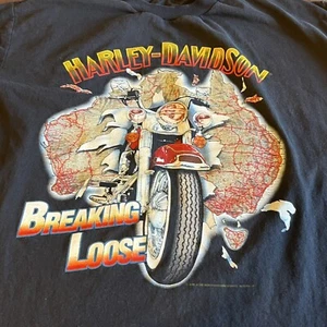 T-shirt Harley Davidson Australia Breaking Loose punto singolo vintage anni 90 XL - Foto 1 di 8