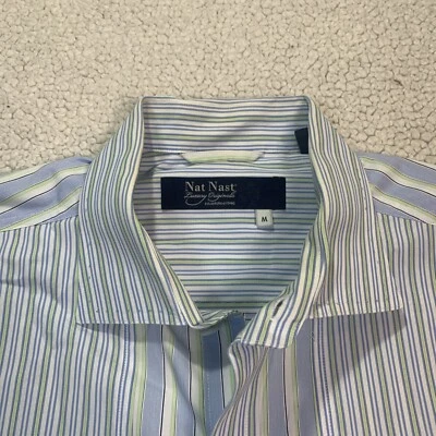 Nat Nast Luxury Originals Men’s Striped Blue Cotton Shirt Med Button Down - Image 1 of 4