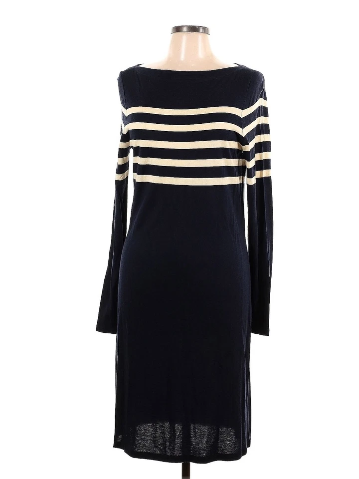 $298 Nuevo con Etiquetas Vestido Suéter Ralph Lauren Etiqueta Azul Mezcla Lana Rayas L Fino Azul Marino  Foto 1 de 4