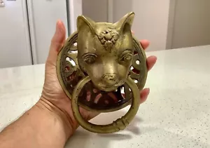 BRASS CATS HEAD DECORATIVE FRONT DOOR LARGE DOOR KNOCKER - Bild 1 von 10