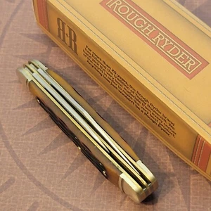 Rough Rider Knife RR110 Two Blade Peanut Jigged Amber Bone Handles 440 Stainless - Picture 1 of 9