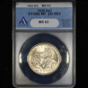 1925 STONE MOUNTAIN HALF DOLLAR ✪ ANACS MS-63 ✪ SILVER 50C DD REV DOUBLE DIE DDR - Picture 1 of 4
