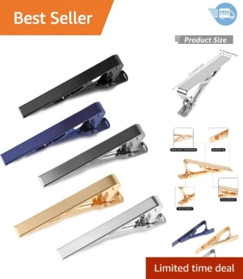 5P Tie Clips For Men, 5 Different Classic Tie Bar, Stainless Steel Tie Clip - Image 1 of 4